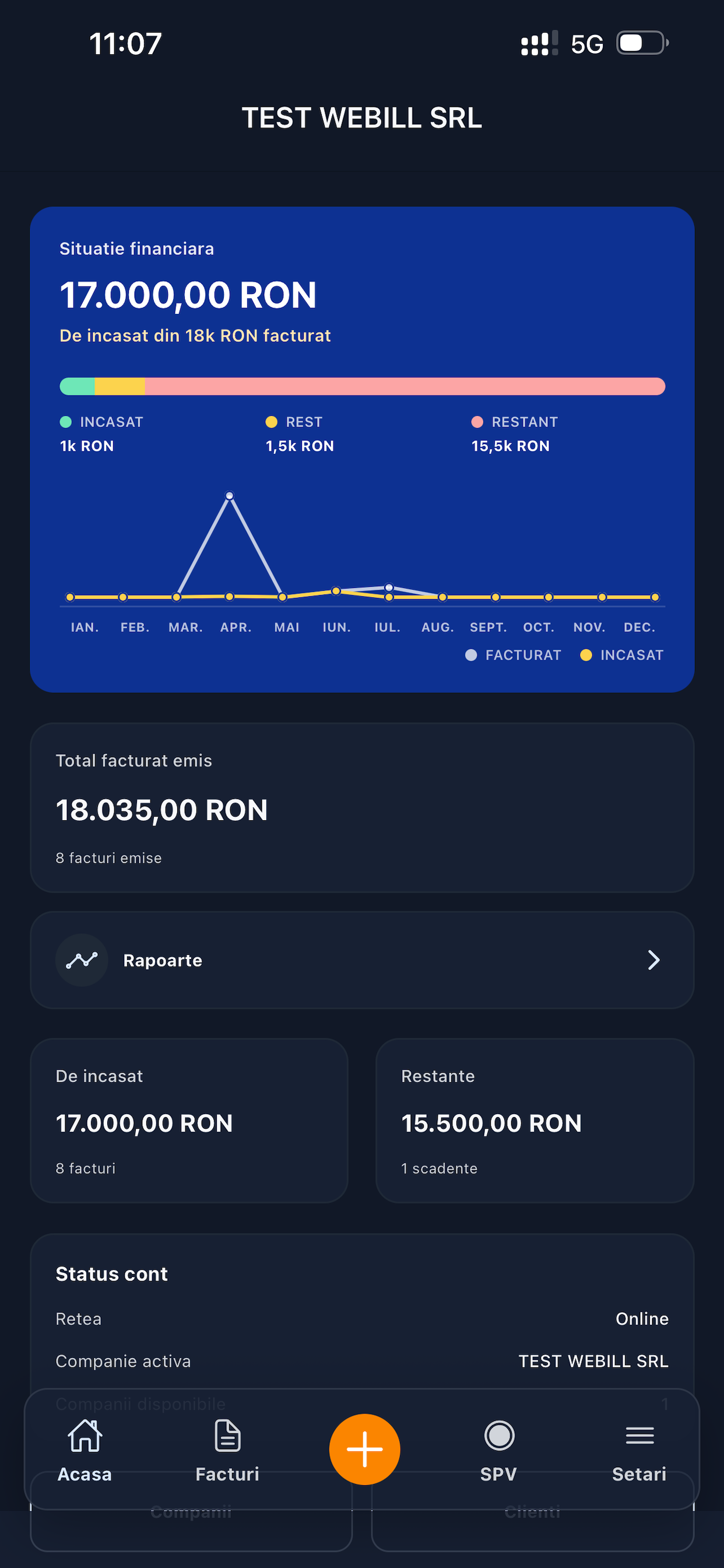 Lista facturi in aplicatia mobila WeBill